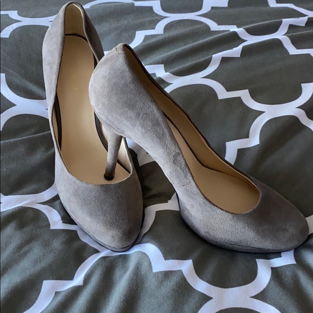Grey suede stilettos.
